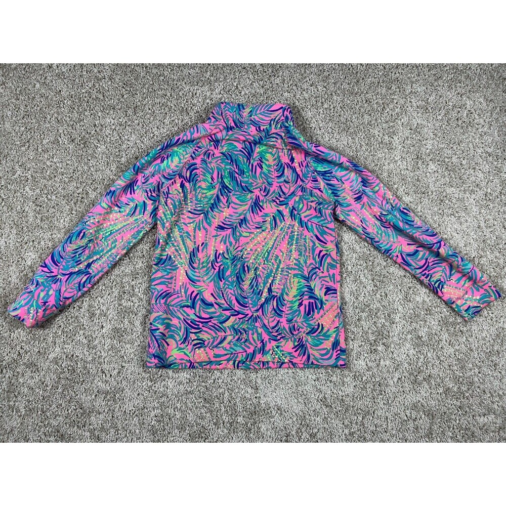 Lilly Pulitzer Girls Pullover Tropical Pink Palm Print Quarter Zip L - Picture 5 of 9